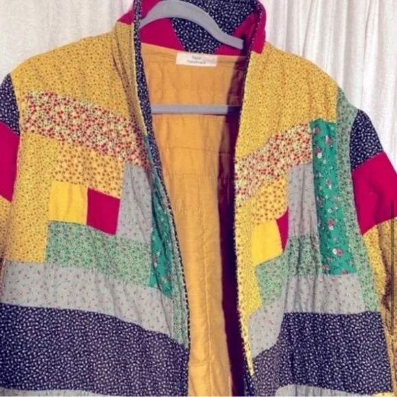 Handmade Heirloom Vintage Long Quilt Coat; Log cabin quilt.